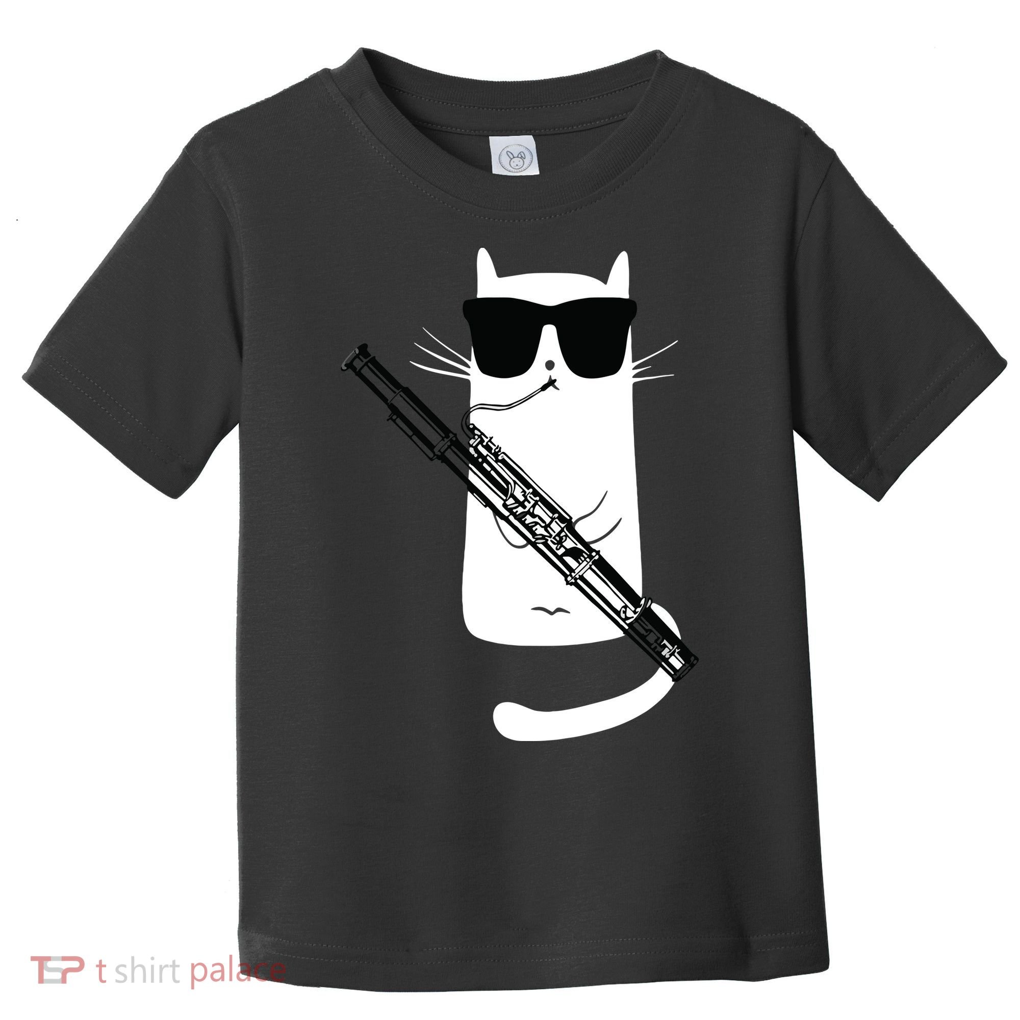 Funny Cat Wearing Sunglasses Playing Bassoon Toddler T-Shirt