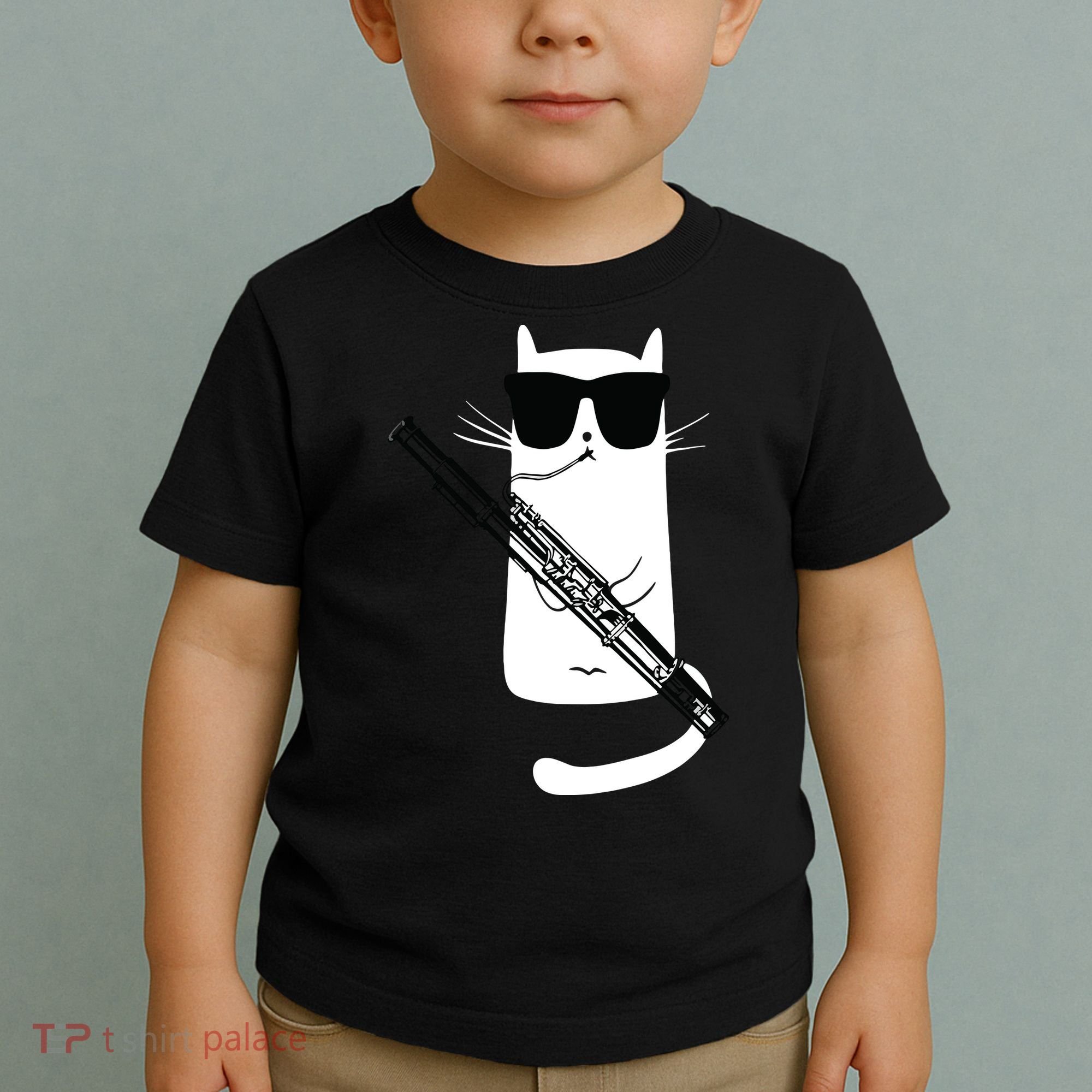 Funny Cat Wearing Sunglasses Playing Bassoon Toddler T-Shirt