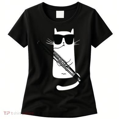 Funny Cat Wearing Sunglasses Playing Bassoon Women's T-Shirt