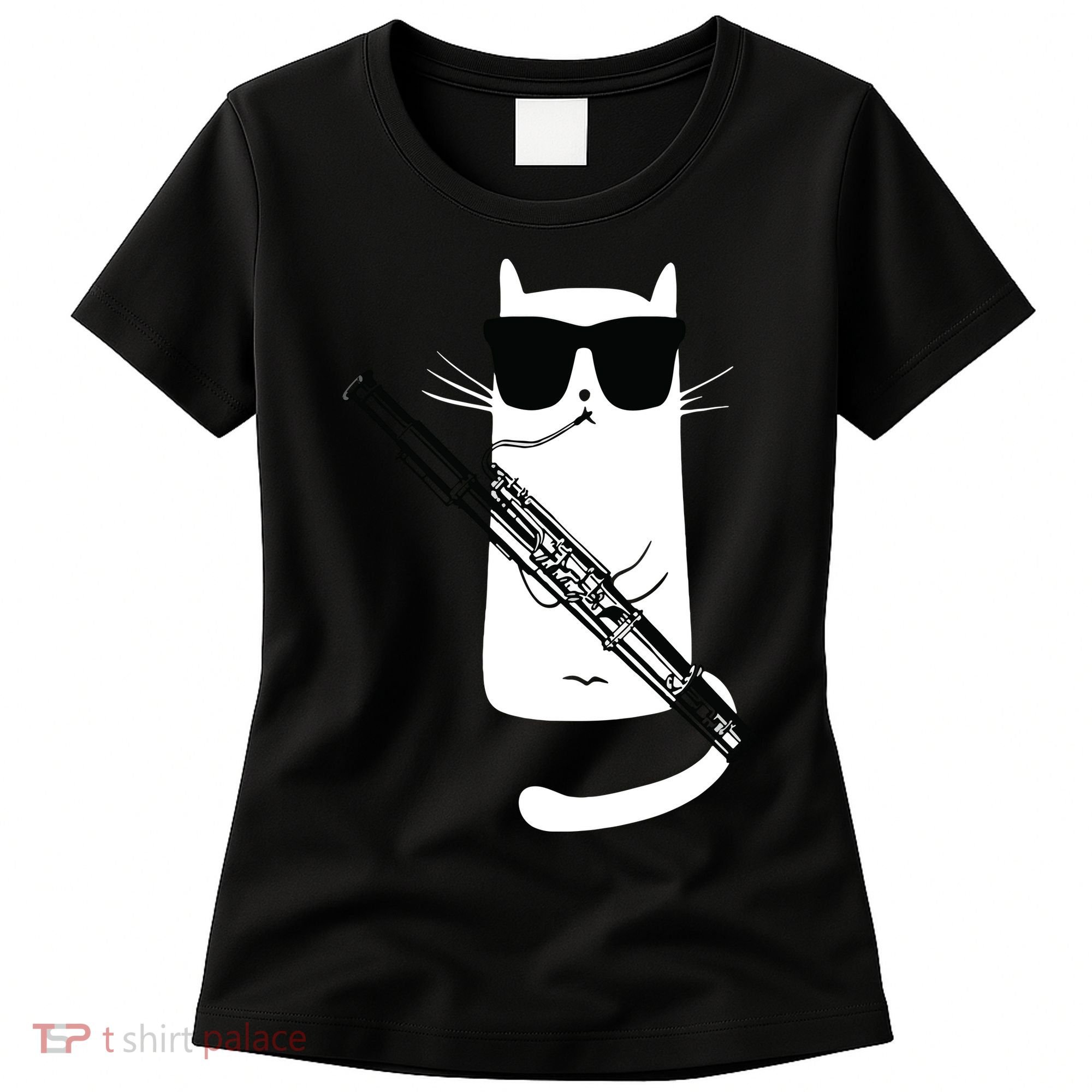 Funny Cat Wearing Sunglasses Playing Bassoon Women's T-Shirt