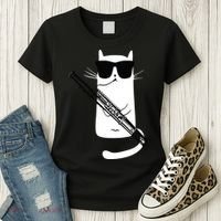 Funny Cat Wearing Sunglasses Playing Bassoon Women's T-Shirt thumb 3