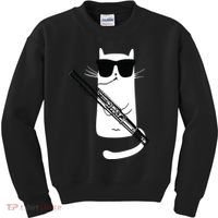 Funny Cat Wearing Sunglasses Playing Bassoon Kids Sweatshirt thumb 0