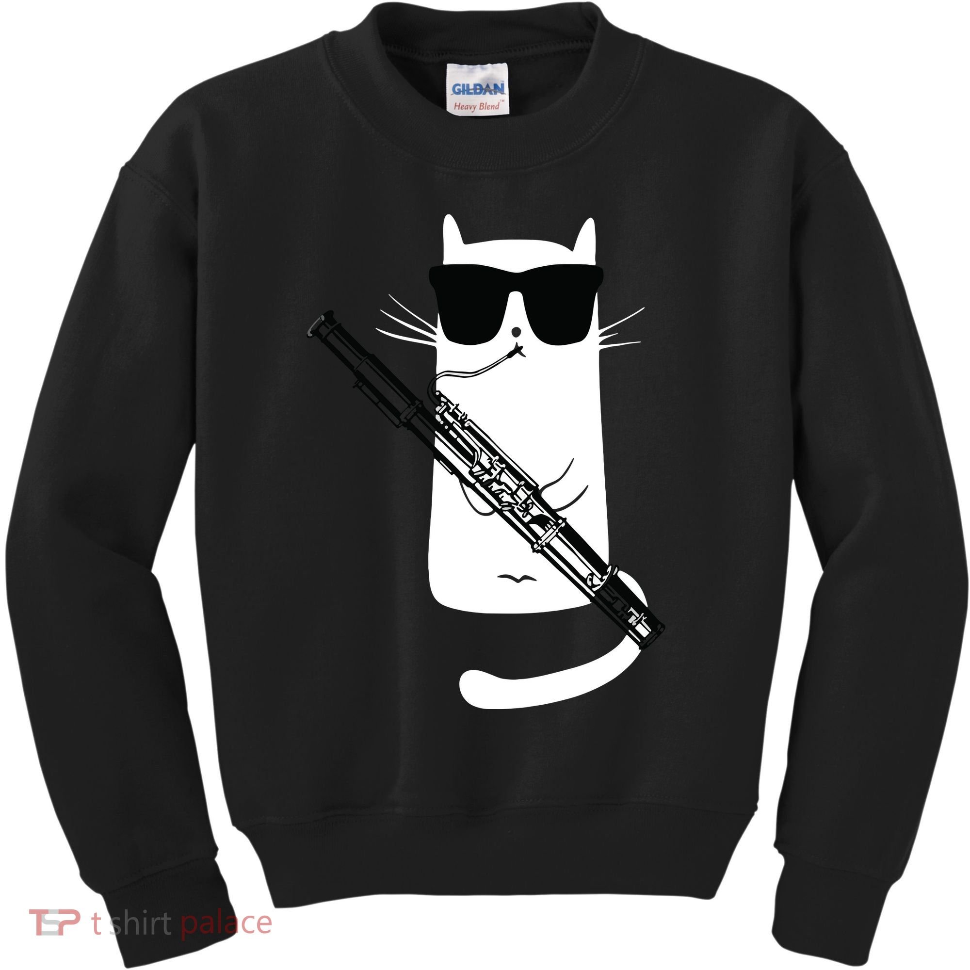 Funny Cat Wearing Sunglasses Playing Bassoon Kids Sweatshirt