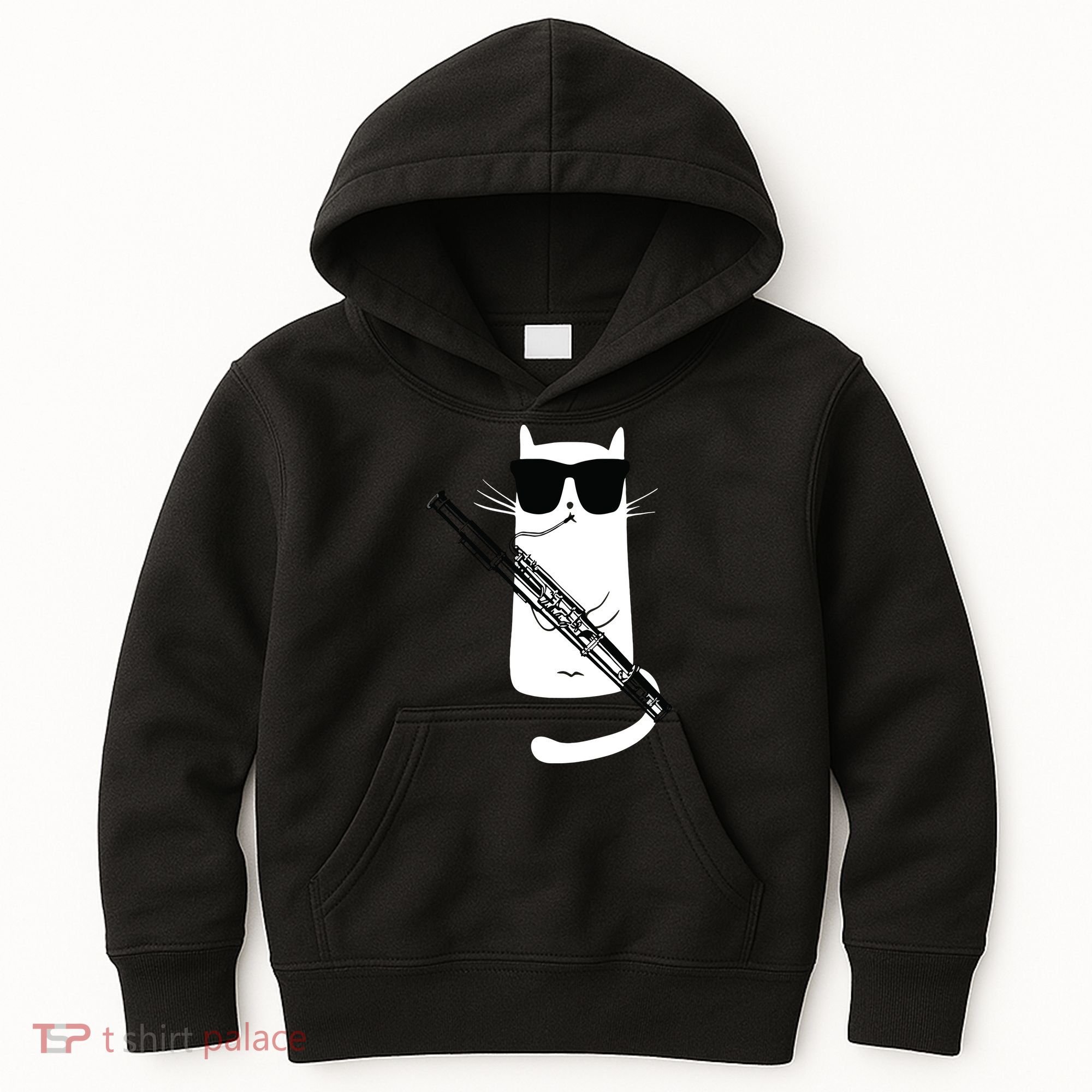 Funny Cat Wearing Sunglasses Playing Bassoon Kids Hoodie
