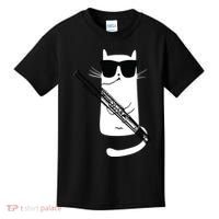 Funny Cat Wearing Sunglasses Playing Bassoon Kids T-Shirt thumb 0