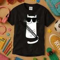 Funny Cat Wearing Sunglasses Playing Bassoon Kids T-Shirt thumb 3