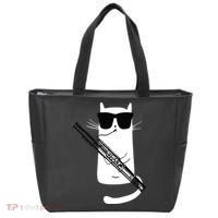 Funny Cat Wearing Sunglasses Playing Bassoon Tote Bag thumb 0