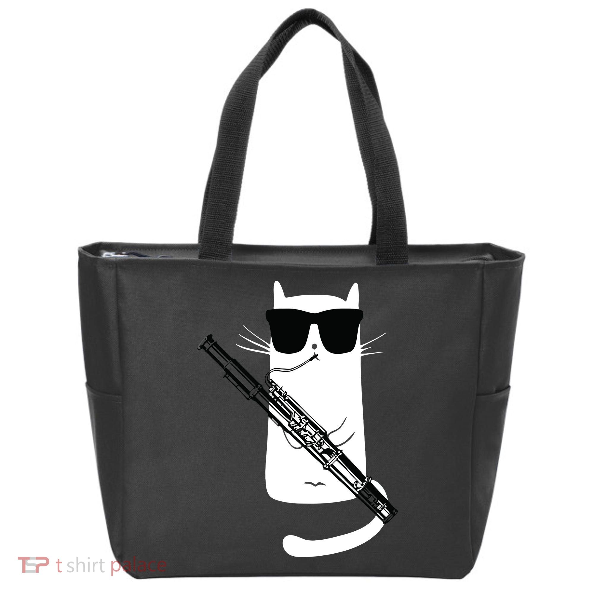 Funny Cat Wearing Sunglasses Playing Bassoon Tote Bag
