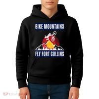 Fort Collins: Where Bikers And Mountain Meet Kids Hoodie thumb 4