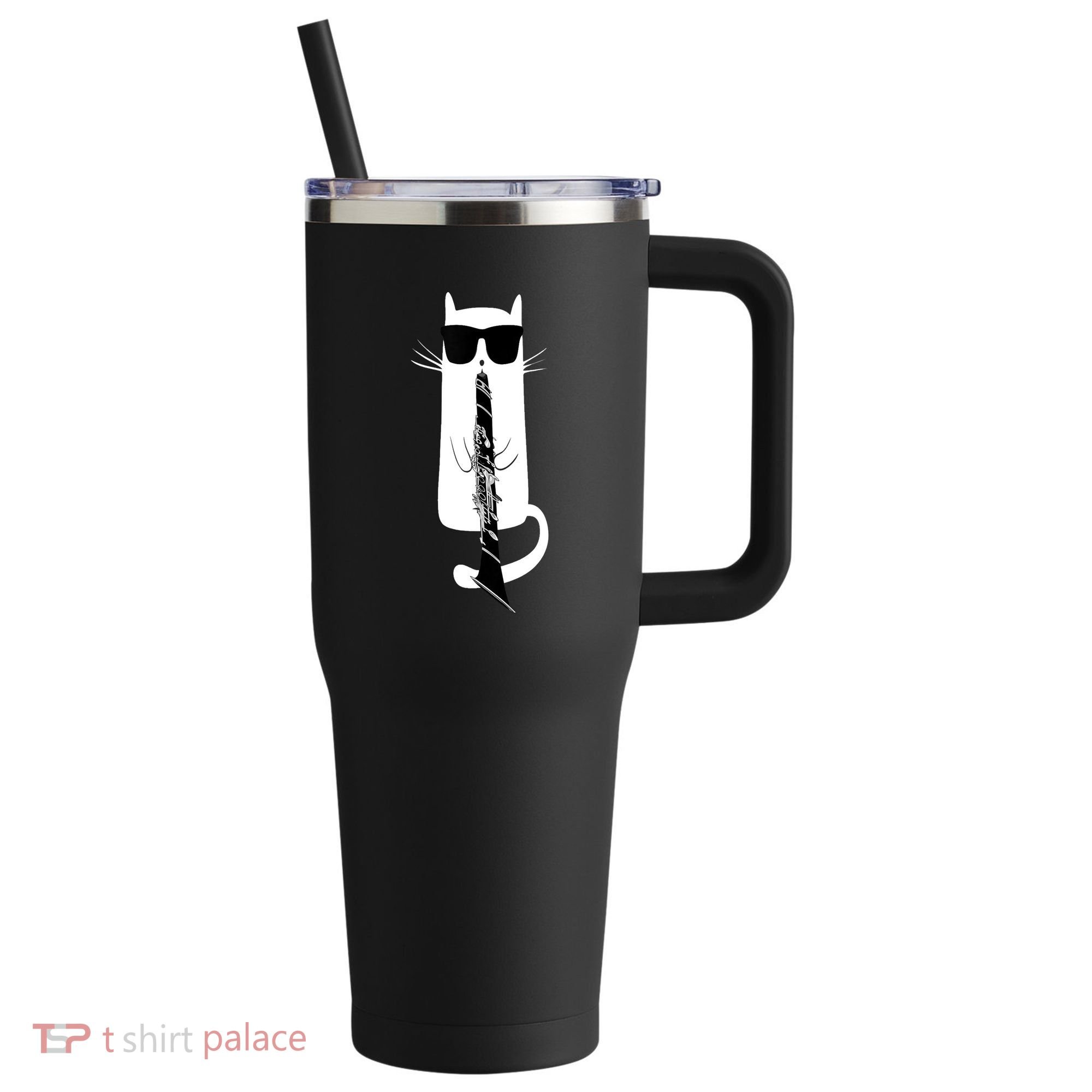 Funny Cat Wearing Sunglasses Playing Clarinet 40oz Vacuum Insulated Stainless Steel Travel Tumbler