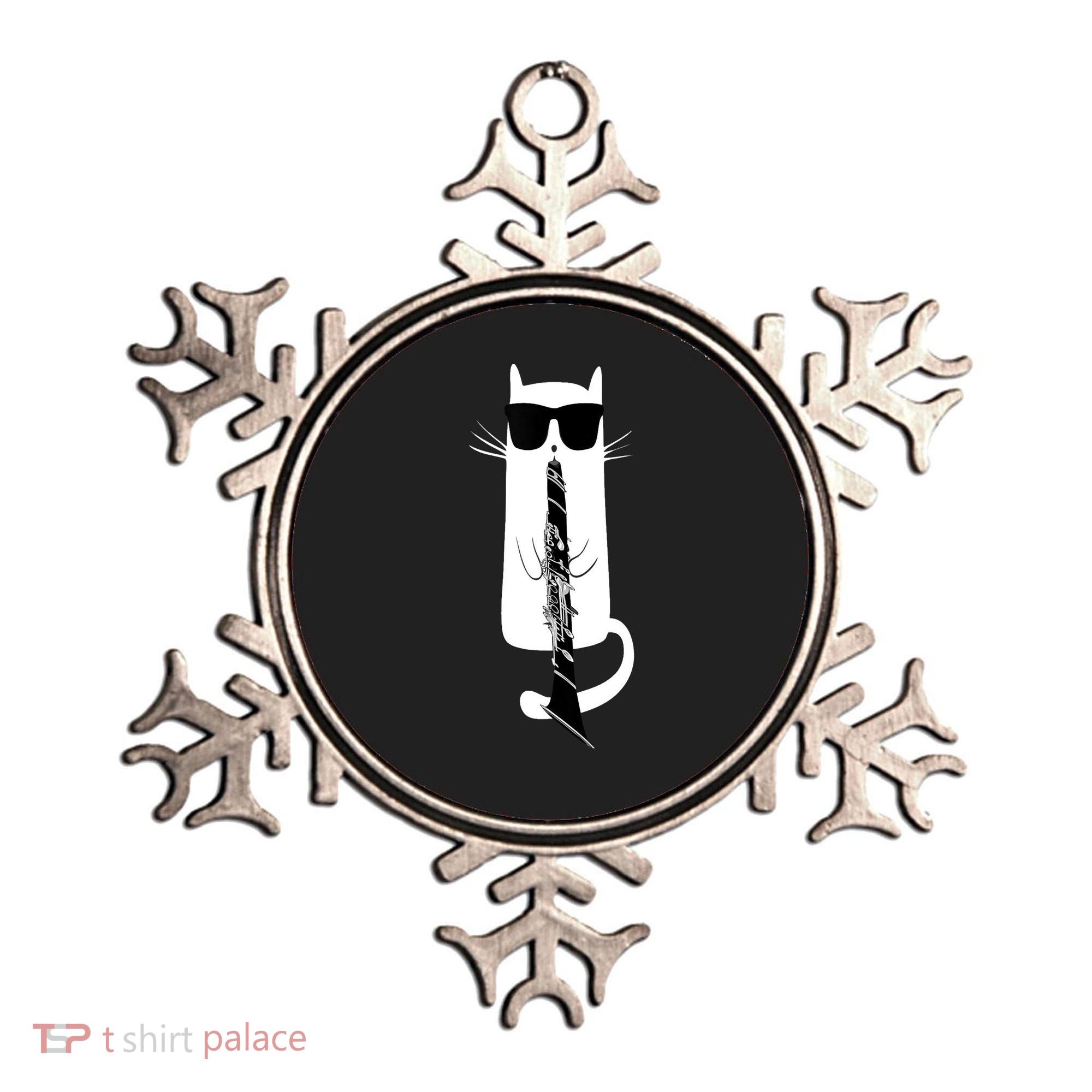 Funny Cat Wearing Sunglasses Playing Clarinet Ornament