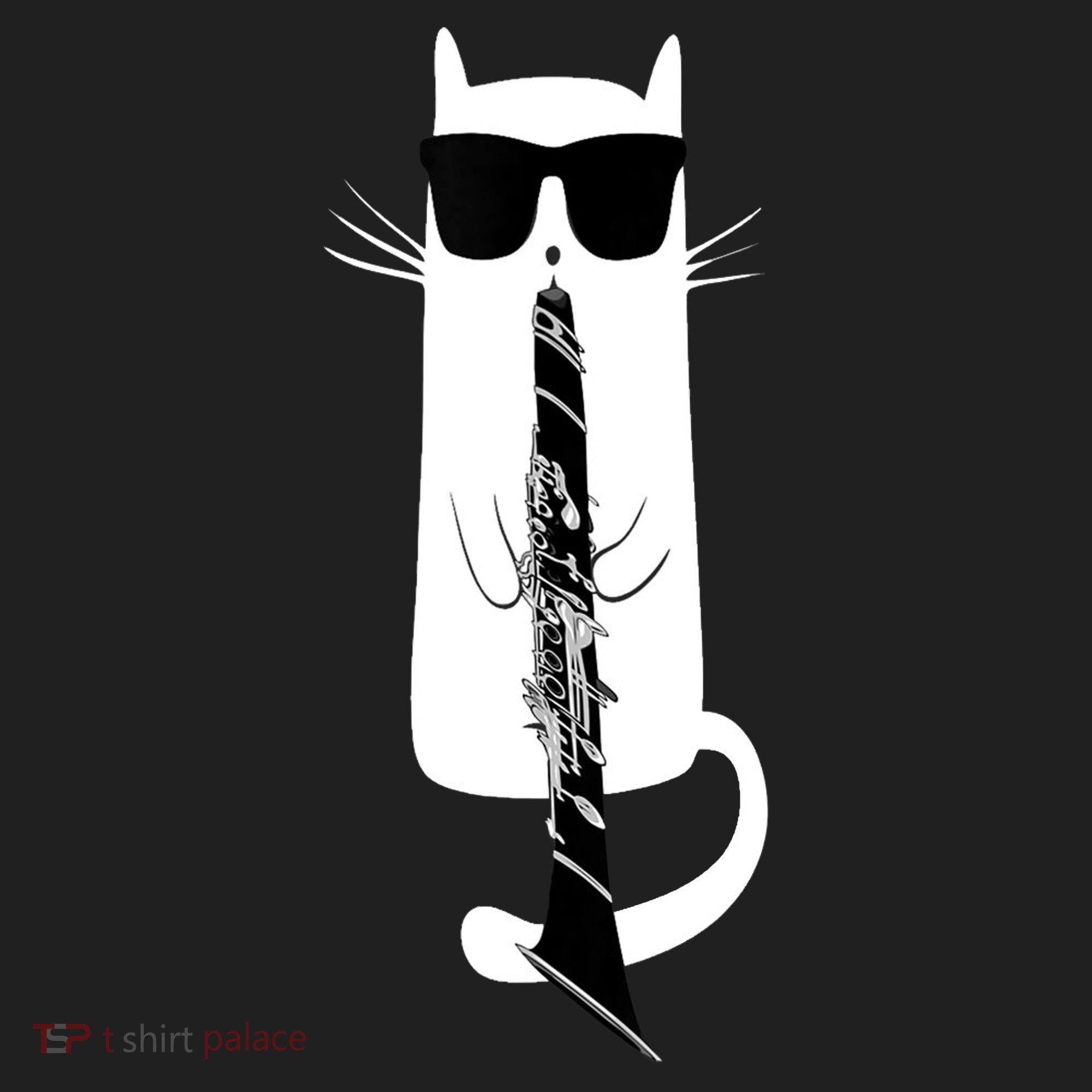 Funny Cat Wearing Sunglasses Playing Clarinet Hat