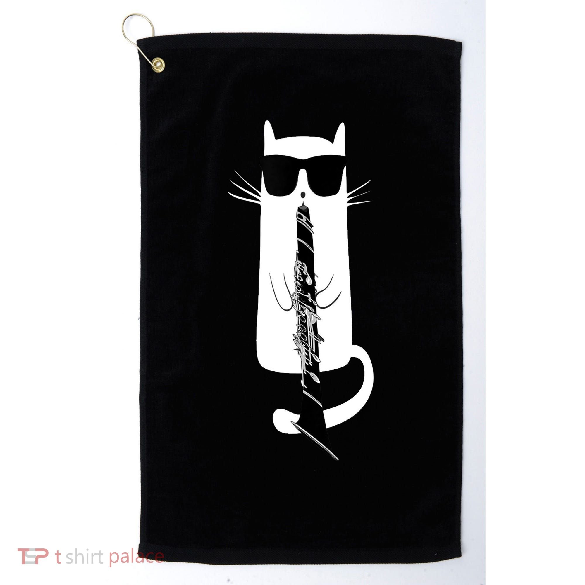 Funny Cat Wearing Sunglasses Playing Clarinet Golf Towel