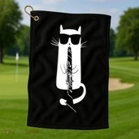 Funny Cat Wearing Sunglasses Playing Clarinet Golf Towel thumb 1