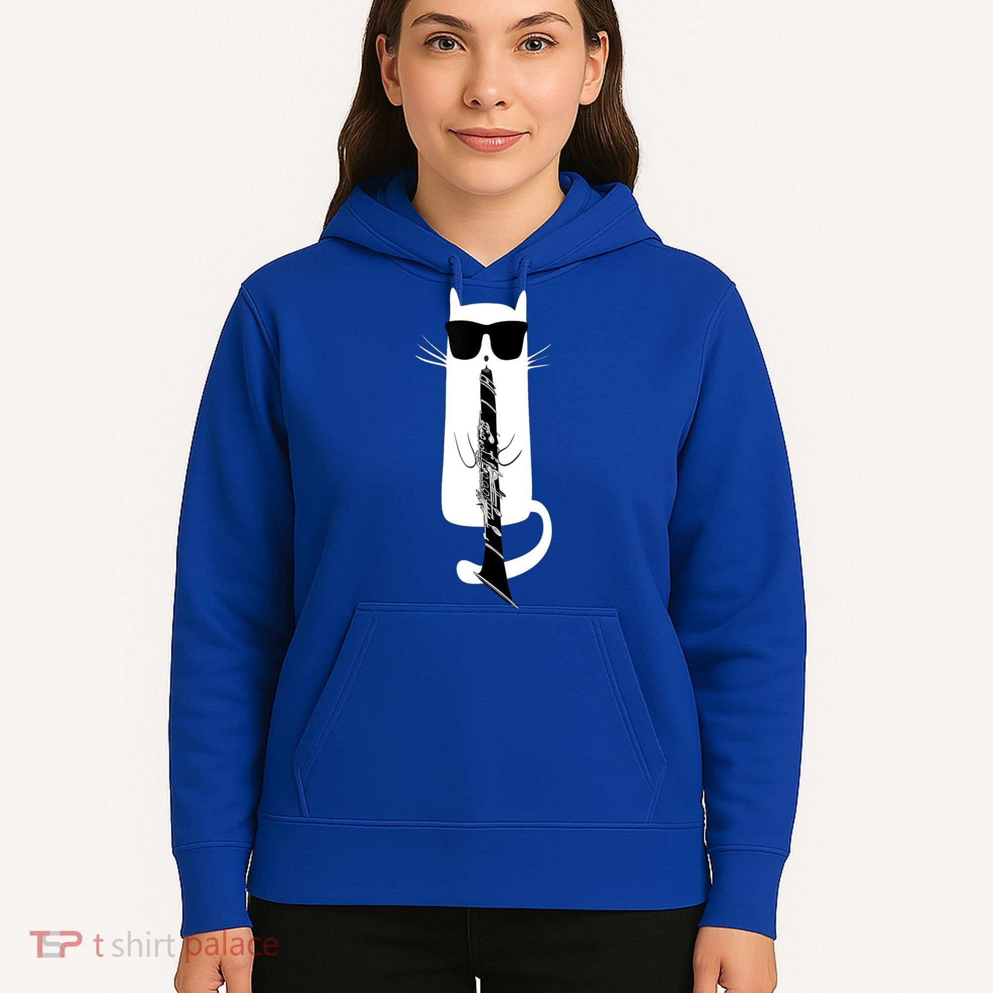 Funny Cat Wearing Sunglasses Playing Clarinet Hoodie
