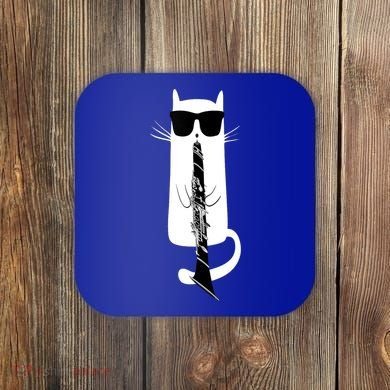 Funny Cat Wearing Sunglasses Playing Clarinet Coaster
