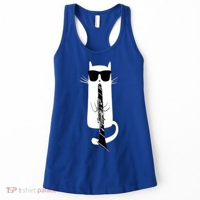 Funny Cat Wearing Sunglasses Playing Clarinet Women's Tank Top