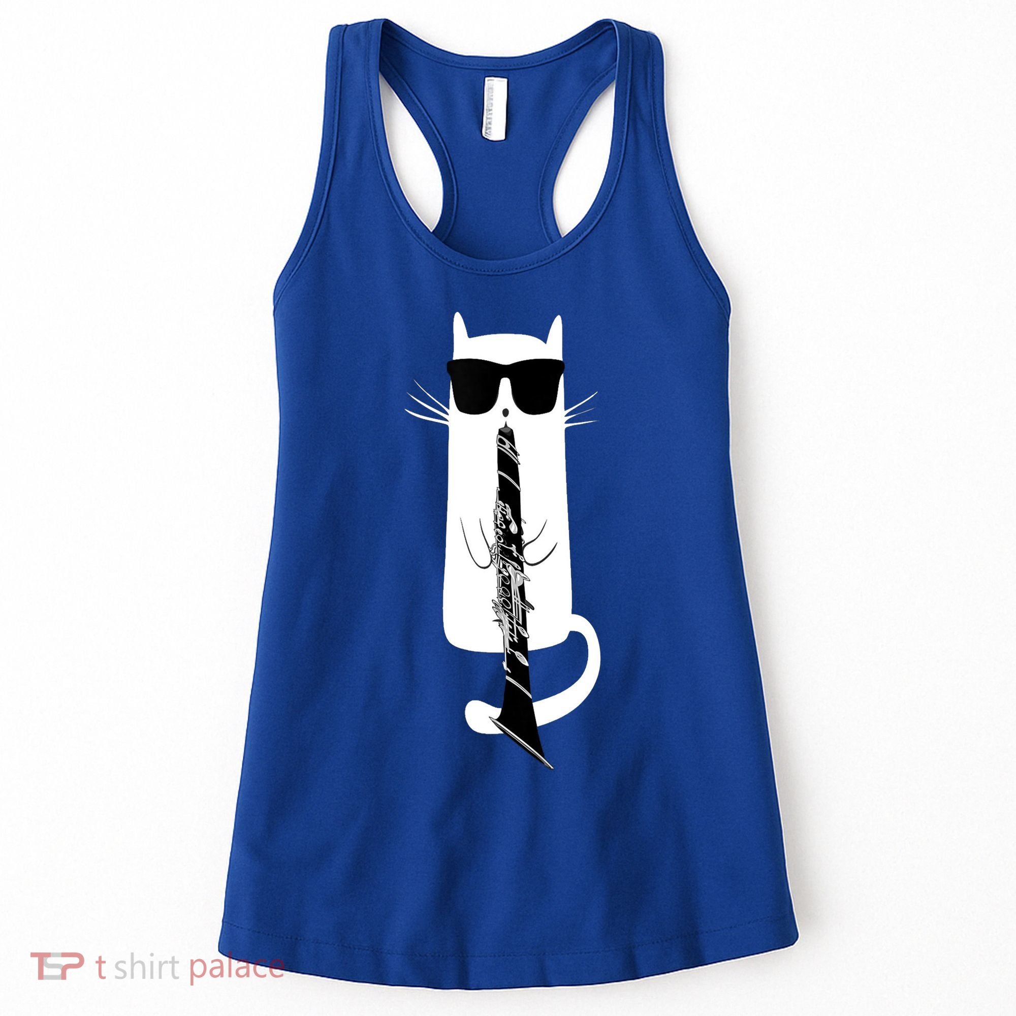 Funny Cat Wearing Sunglasses Playing Clarinet Women's Tank Top