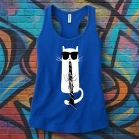 Funny Cat Wearing Sunglasses Playing Clarinet Women's Tank Top thumb 3