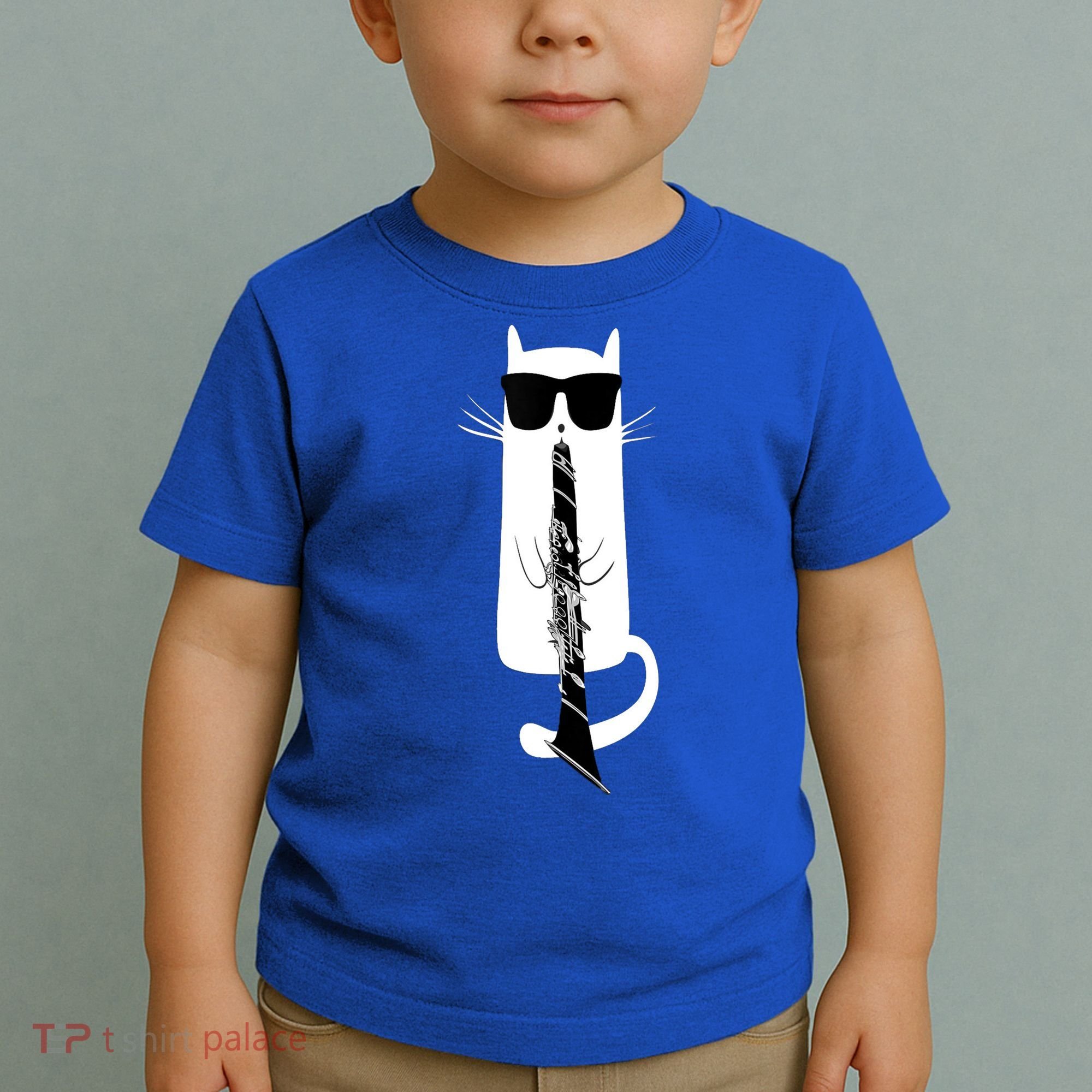 Funny Cat Wearing Sunglasses Playing Clarinet Toddler T-Shirt
