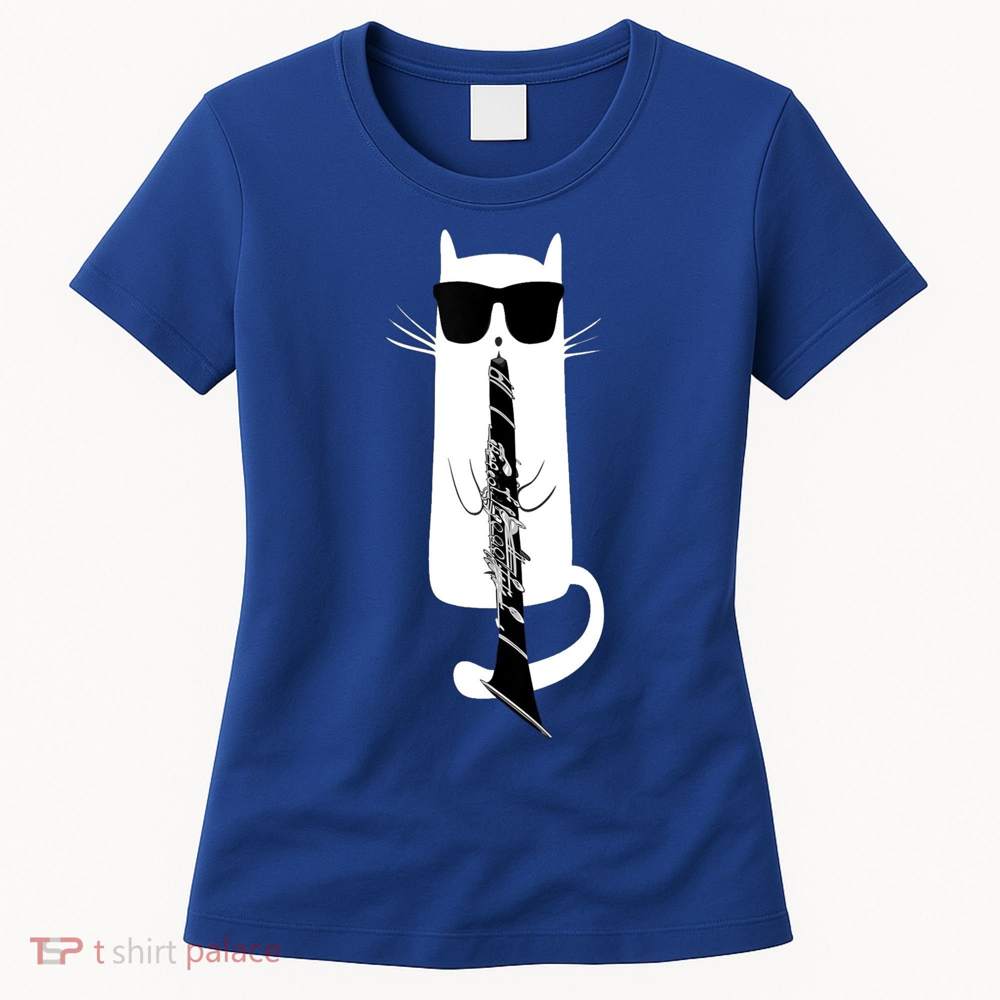Funny Cat Wearing Sunglasses Playing Clarinet Women's T-Shirt