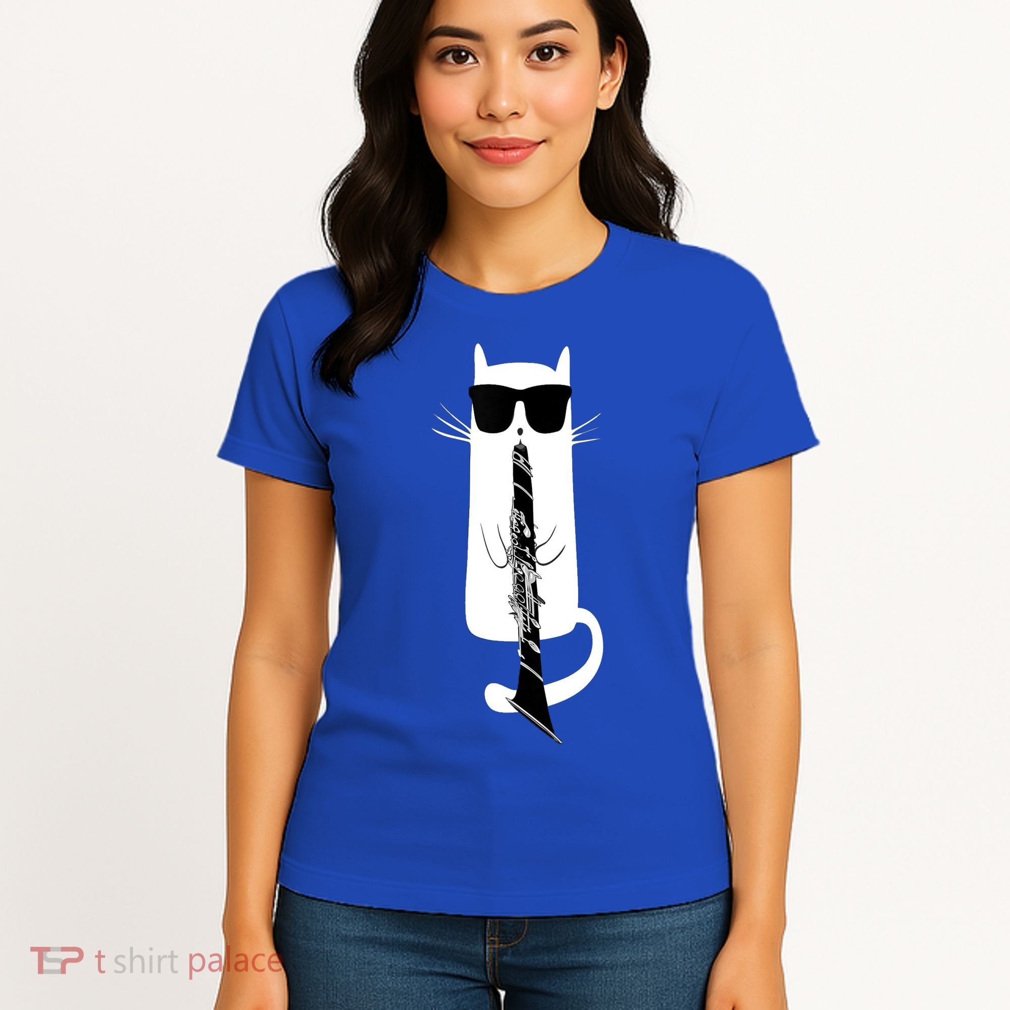 Funny Cat Wearing Sunglasses Playing Clarinet Women's T-Shirt