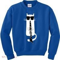 Funny Cat Wearing Sunglasses Playing Clarinet Kids Sweatshirt thumb 0