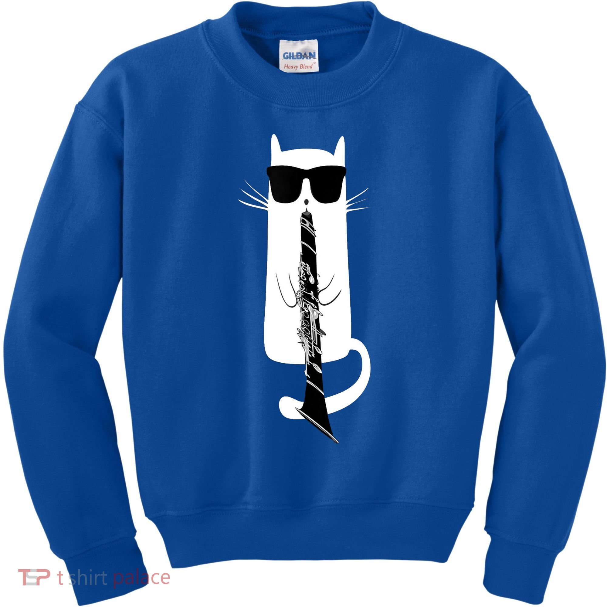 Funny Cat Wearing Sunglasses Playing Clarinet Kids Sweatshirt
