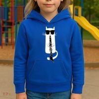 Funny Cat Wearing Sunglasses Playing Clarinet Kids Hoodie thumb 3