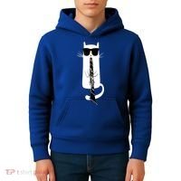 Funny Cat Wearing Sunglasses Playing Clarinet Kids Hoodie thumb 4