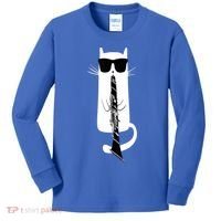 Funny Cat Wearing Sunglasses Playing Clarinet Kids Long Sleeve Shirt thumb 0