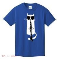 Funny Cat Wearing Sunglasses Playing Clarinet Kids T-Shirt thumb 0
