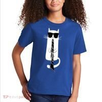 Funny Cat Wearing Sunglasses Playing Clarinet Kids T-Shirt thumb 2