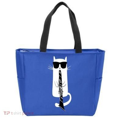Funny Cat Wearing Sunglasses Playing Clarinet Tote Bag