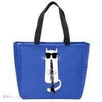 Funny Cat Wearing Sunglasses Playing Clarinet Tote Bag thumb 0