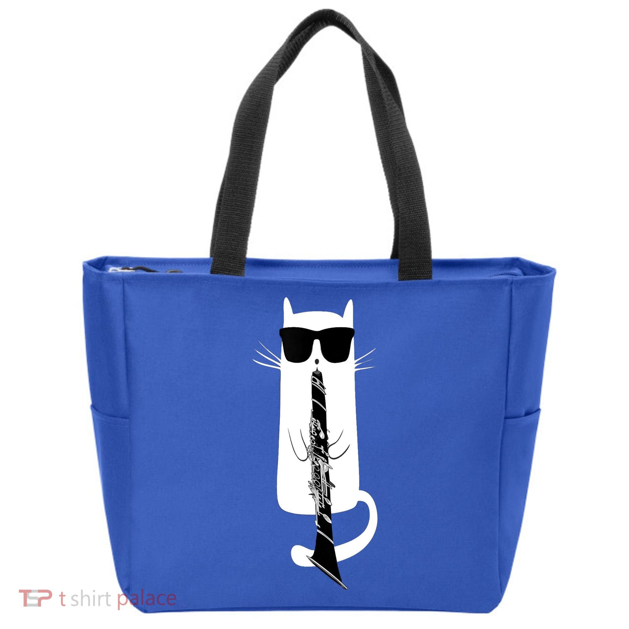 Funny Cat Wearing Sunglasses Playing Clarinet Tote Bag