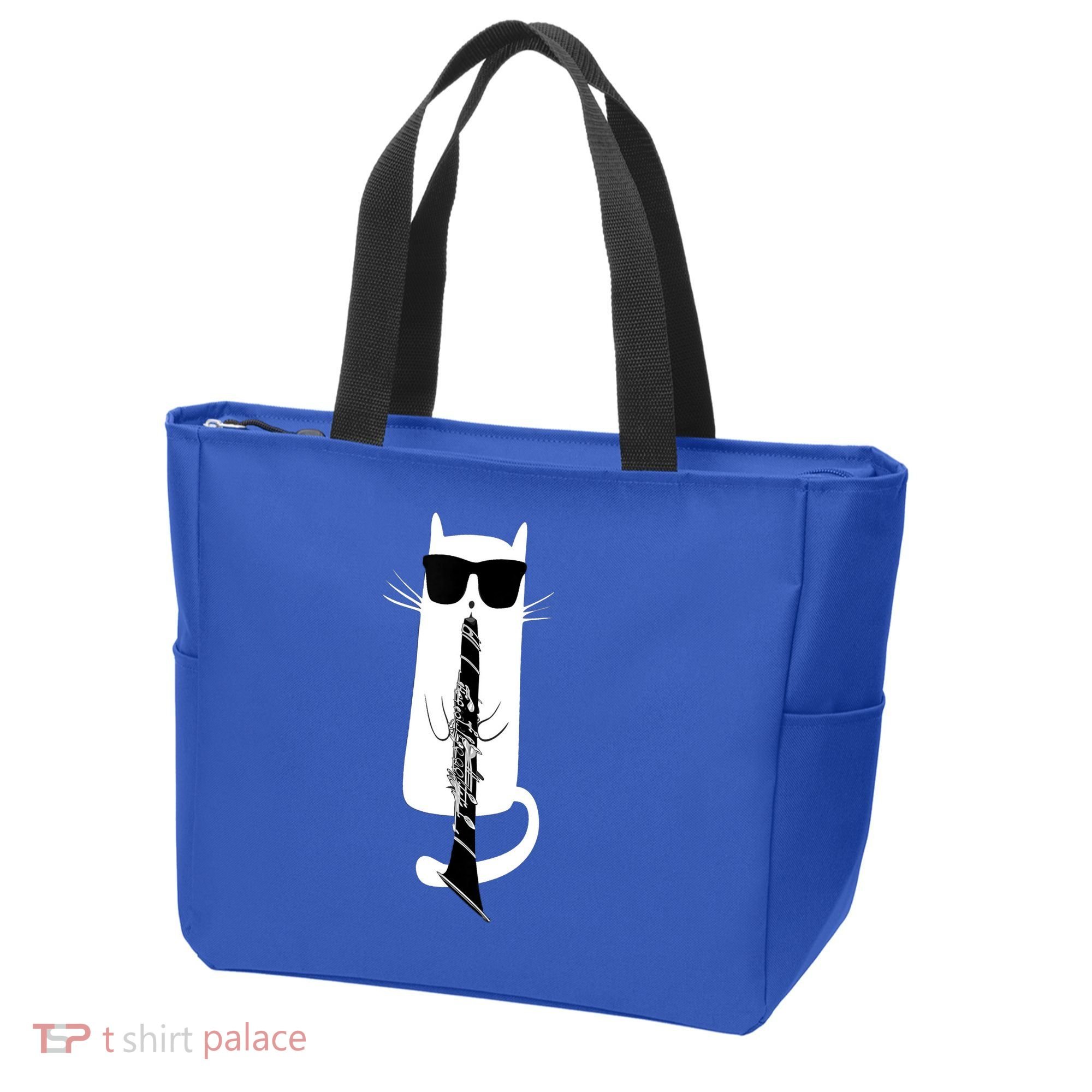 Funny Cat Wearing Sunglasses Playing Clarinet Tote Bag