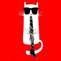 Funny Cat Wearing Sunglasses Playing Clarinet Santa Hat thumb 1