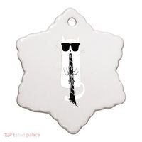 Funny Cat Wearing Sunglasses Playing Clarinet Ceramic Ornament thumb 0