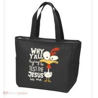 Funny Chicken Why Y'all Trying To Test The Jesus In Me Tote Bag thumb 3