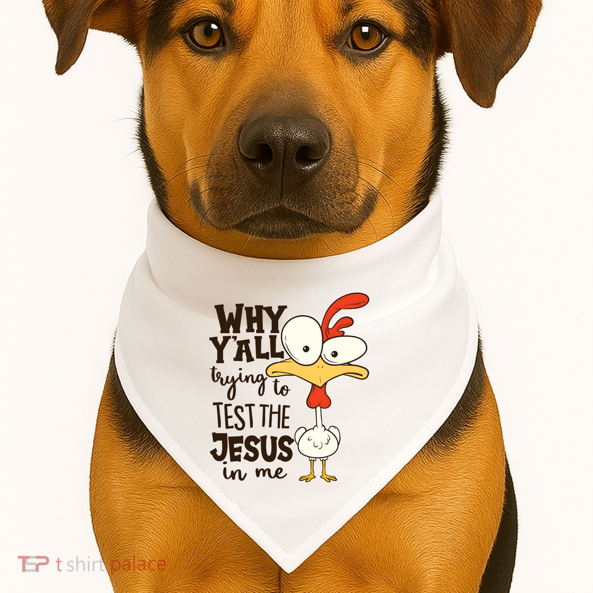 Funny Chicken Why Y'all Trying To Test The Jesus In Me USA-Made Doggie Bandana