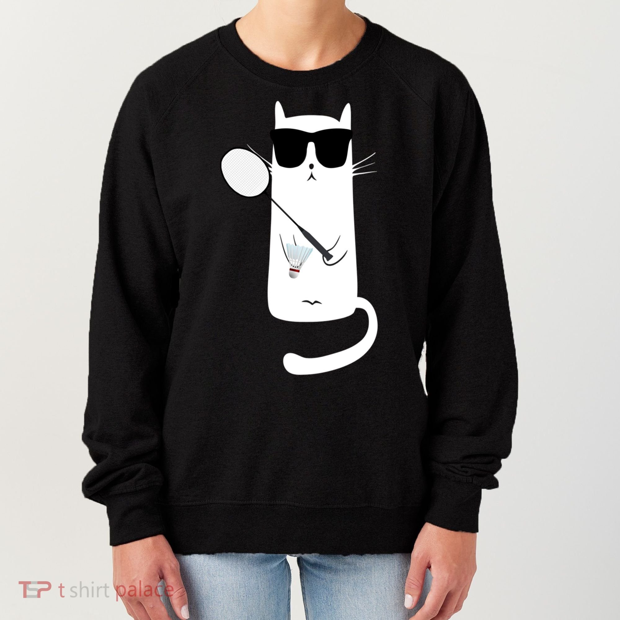 Funny Cat Wearing Sunglasses Playing Badminton Gift Women's Sweatshirt