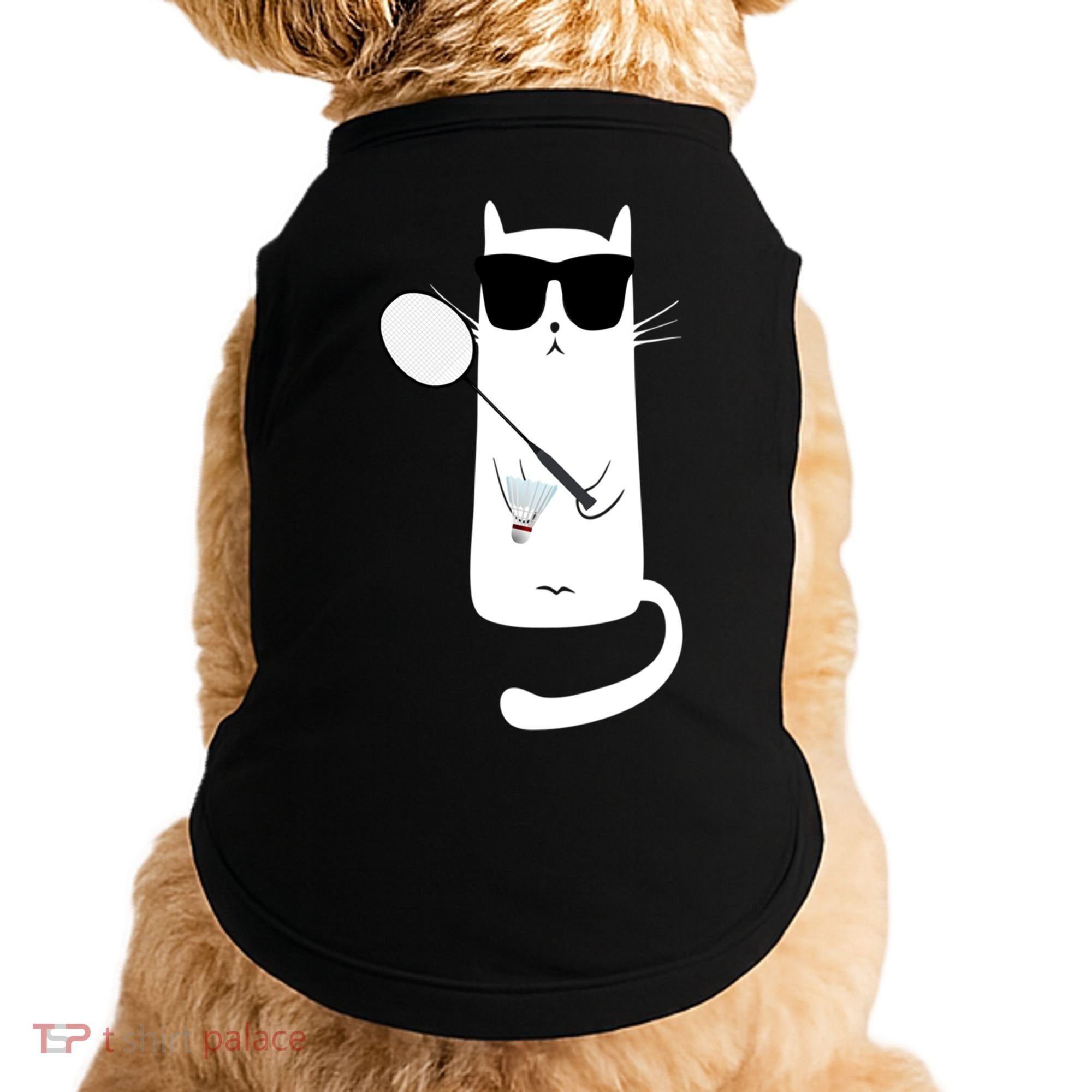 Funny Cat Wearing Sunglasses Playing Badminton Gift Doggie Tank