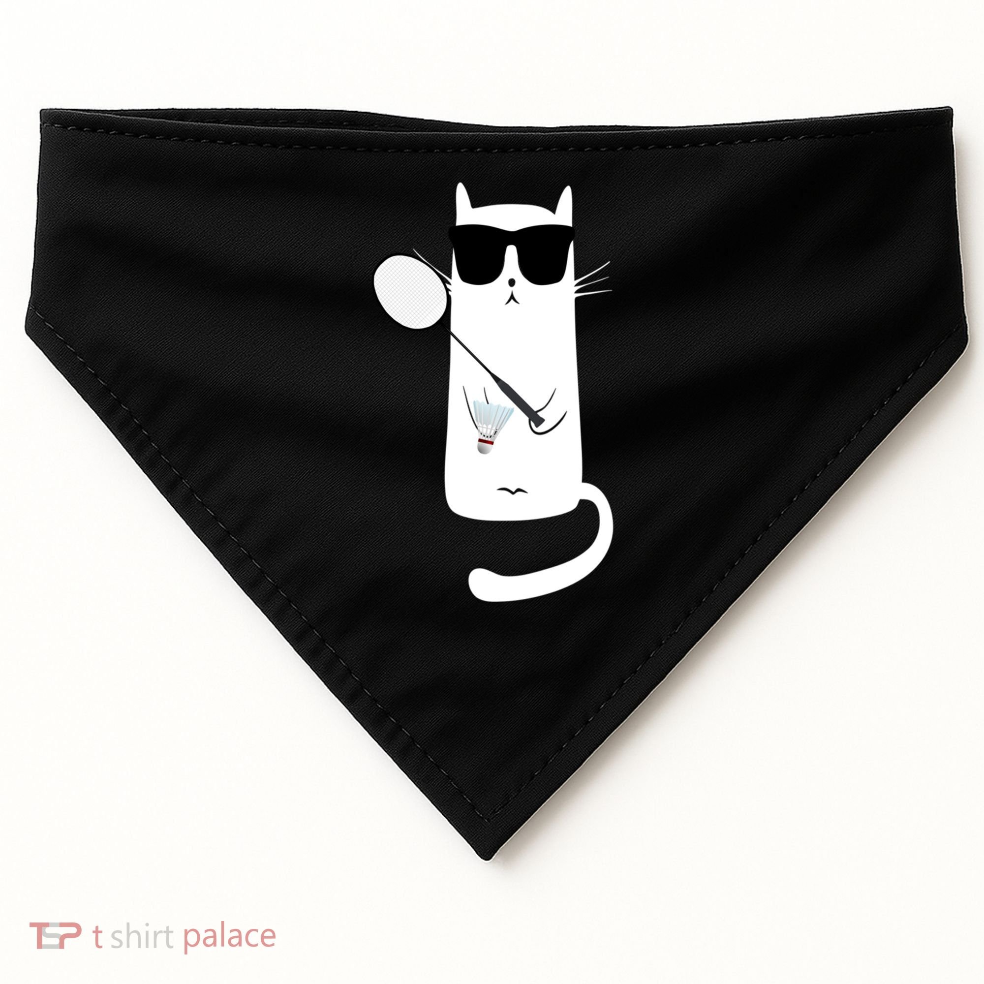 Funny Cat Wearing Sunglasses Playing Badminton Gift USA-Made Doggie Bandana