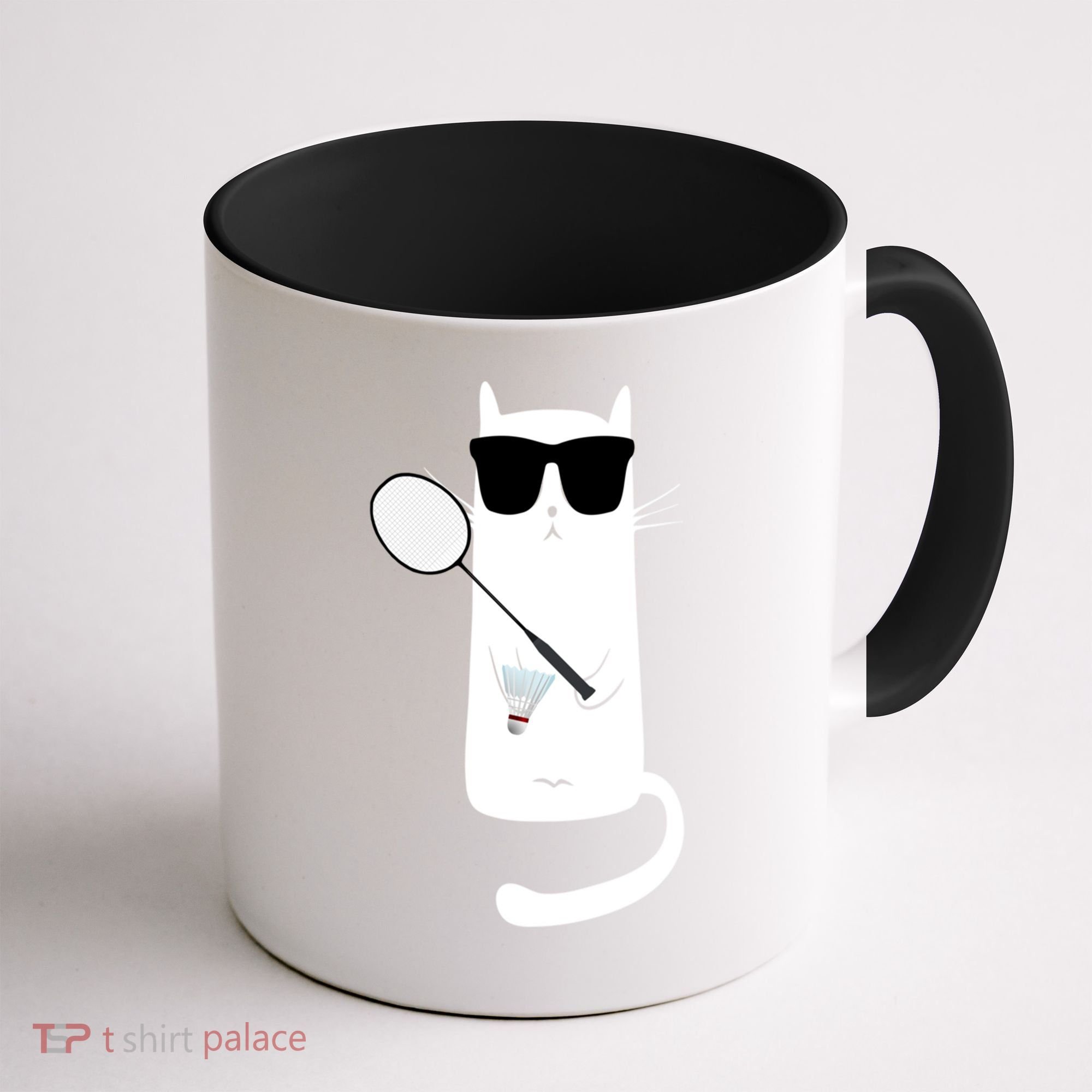 Funny Cat Wearing Sunglasses Playing Badminton Gift Coffee Mug