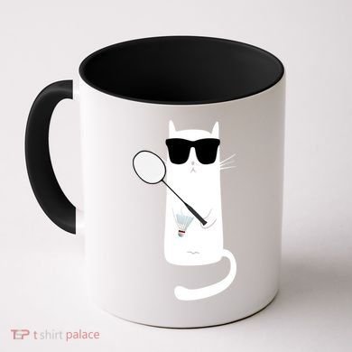 Funny Cat Wearing Sunglasses Playing Badminton Gift Coffee Mug