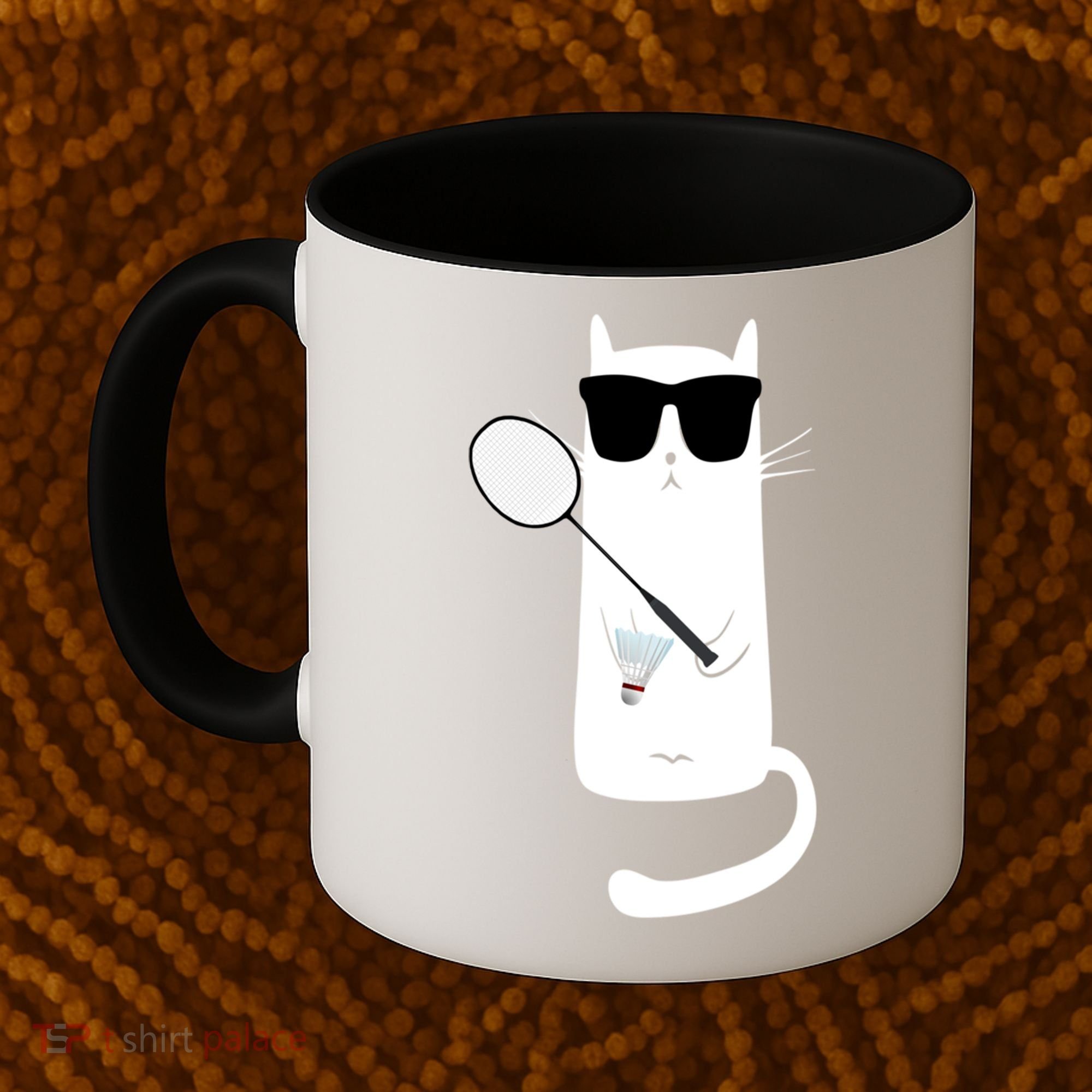 Funny Cat Wearing Sunglasses Playing Badminton Gift Coffee Mug