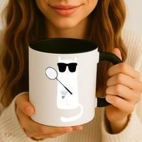Funny Cat Wearing Sunglasses Playing Badminton Gift Coffee Mug thumb 3