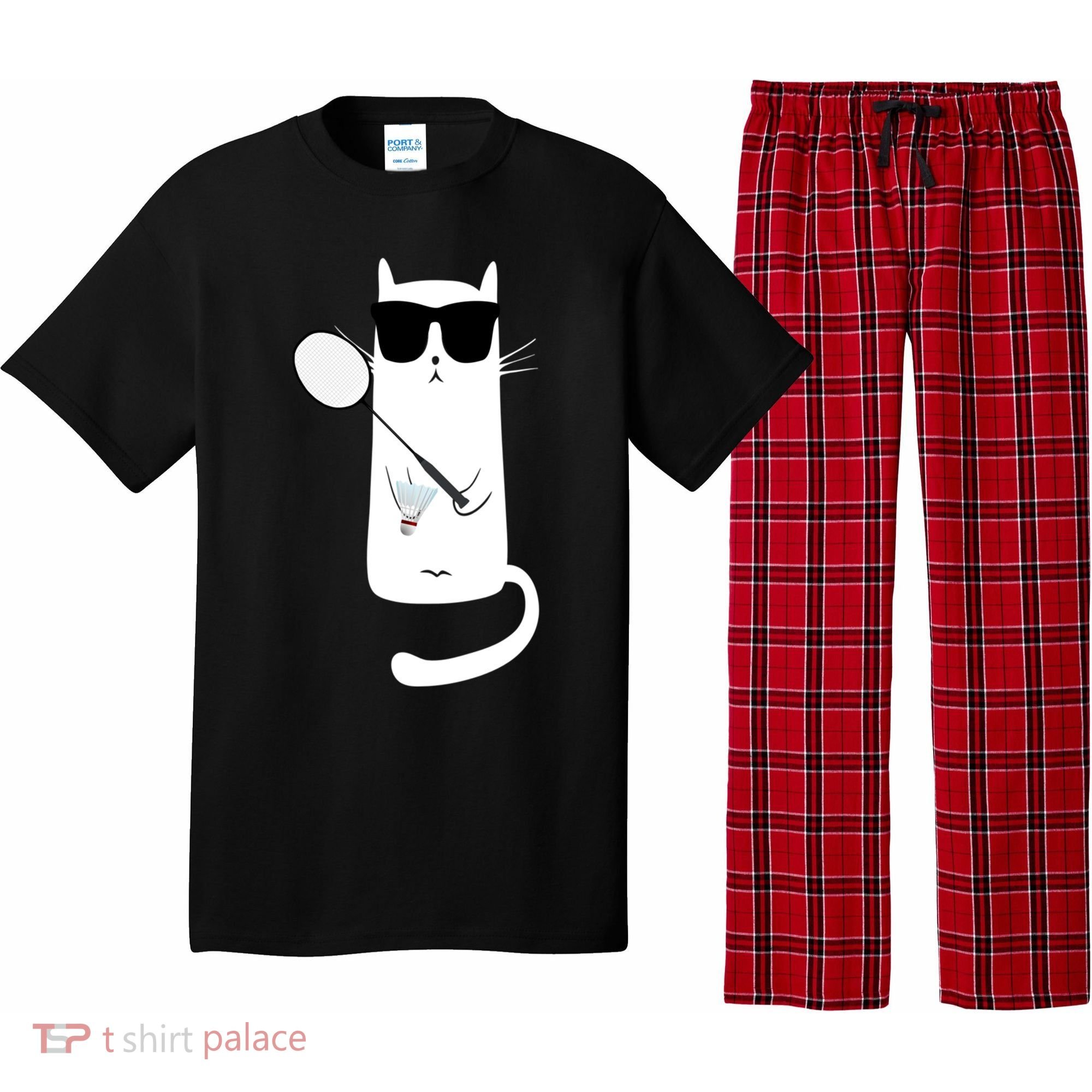 Funny Cat Wearing Sunglasses Playing Badminton Gift Pajama Set