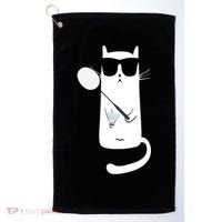 Funny Cat Wearing Sunglasses Playing Badminton Gift Golf Towel thumb 0